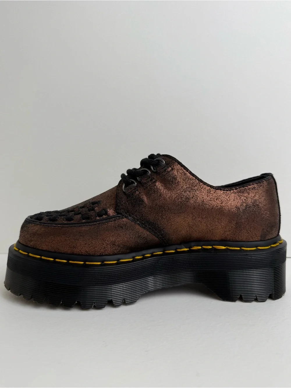 Dr. Martens Ashley Platform Metallic Leather Quad Retro Creeper Oxfords UK 4